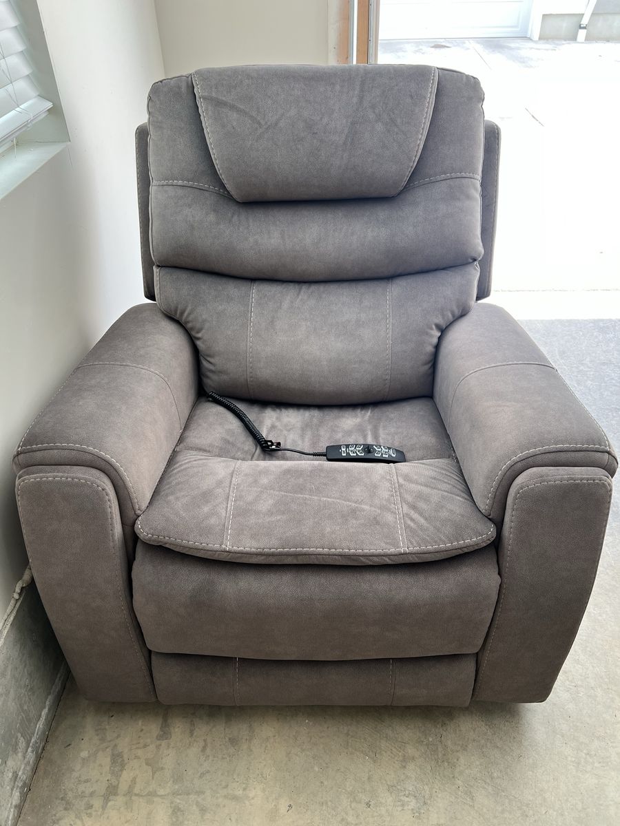 Electric Power Lift Recliner Chair - Gray Microfiber with Heat Function & Remote Control