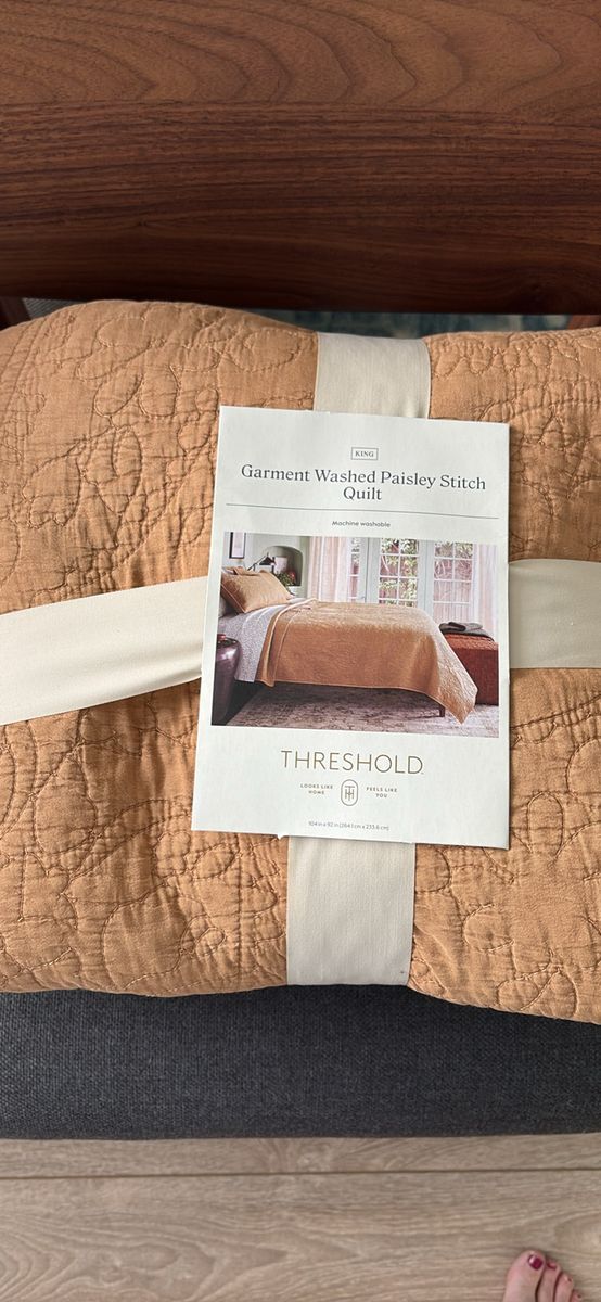 Threshold King Garment Washed Paisley Stitch Quilt Rust Orange