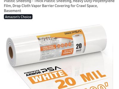 $100 LESS THAN AMAZON! BRAND NEW IN BOX 10’ X 100’ Roll Of Heavy Duty 20 Mil White Plastic Sheeting Vapor Barrier/Drop Cloth