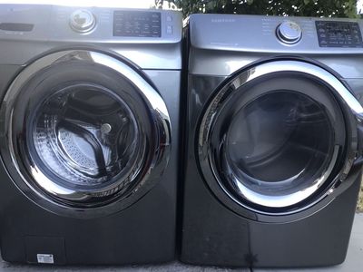 BEAUTIFUL SAMSUNG STAINLESS/PLATINUM FINISH STEAM SUPER CAPACITY STACKED/ SIDE BY SIDE SET INCLUDES FREE DELIVERY