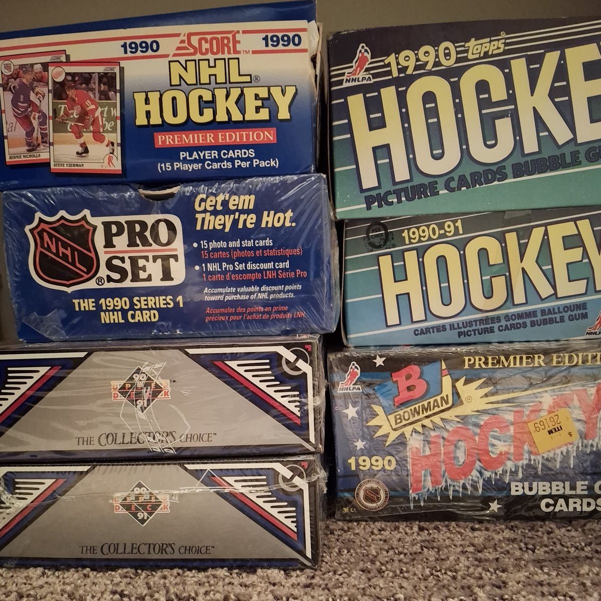 Lot of 7 1990 Hockey wax boxes