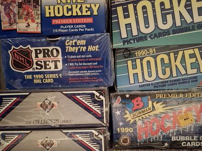 Lot of 7 1990 Hockey wax boxes