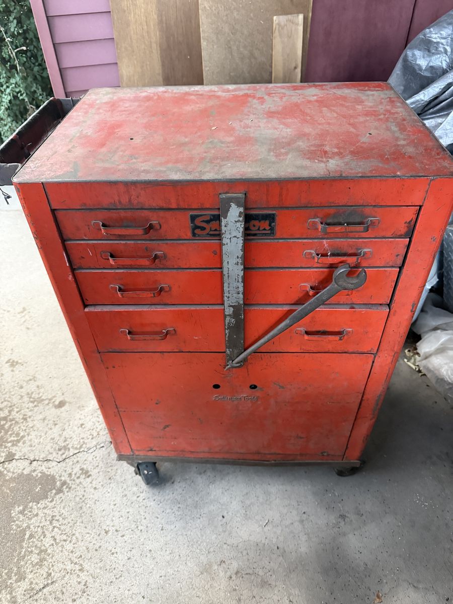 Snap-on Vintage Red 5-Drawer Tool Chest Cabinet with Side Handle and Wheels - Full of Tools