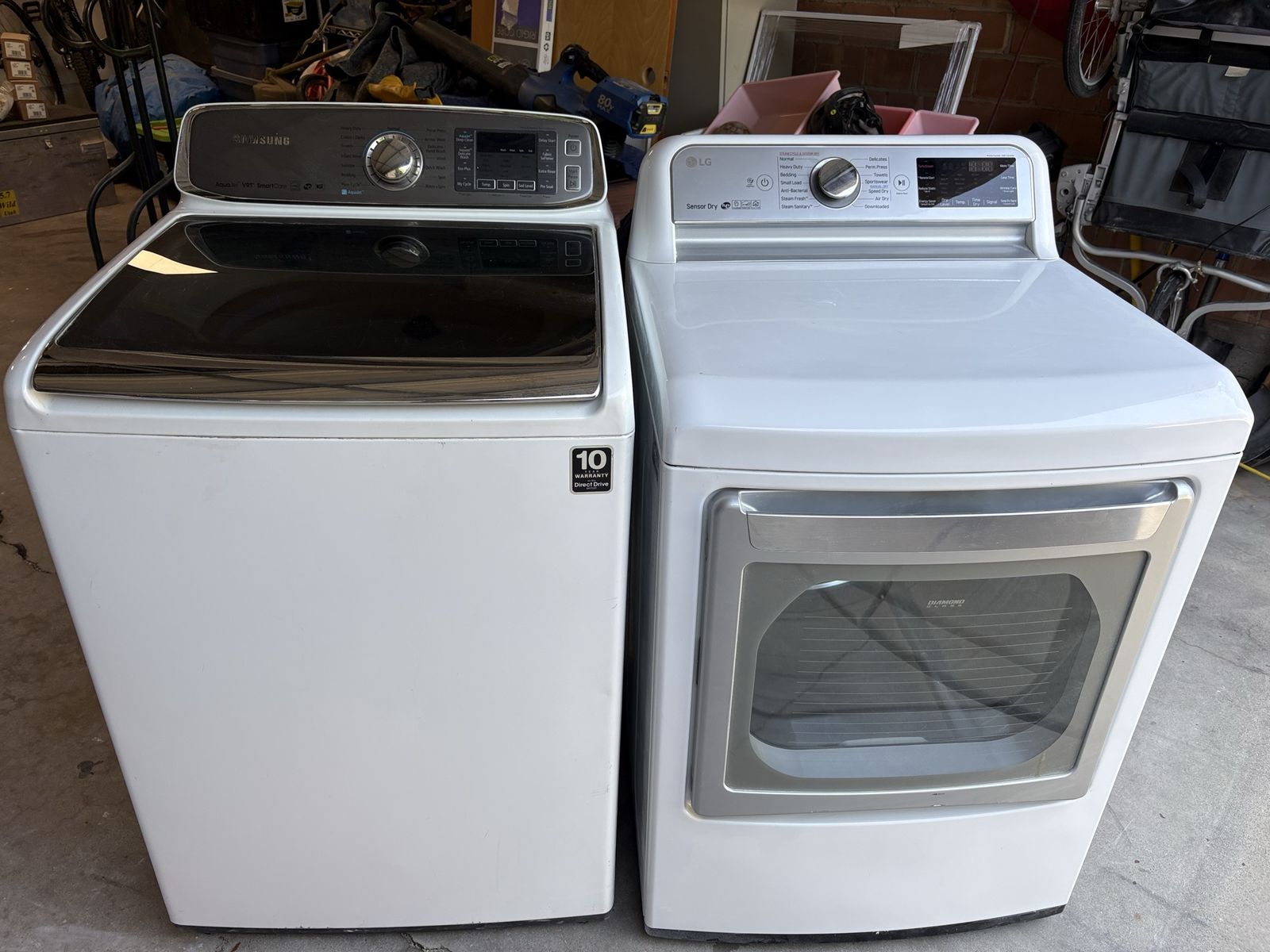 Samsung AquaJet VRT SmartCare Top Load Washer & LG Sensor Dry Gas Dryer Set - White