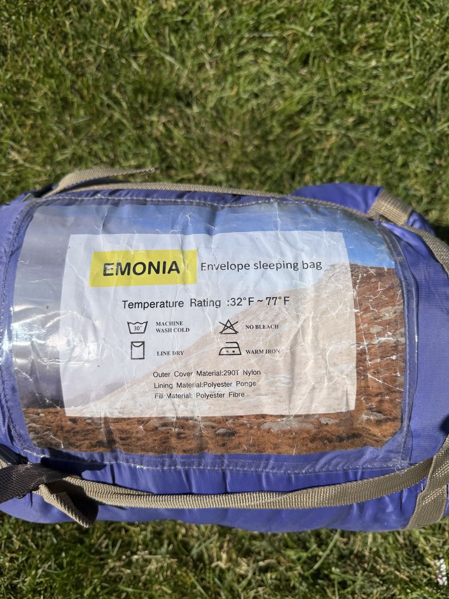 EMONIA Envelope Sleeping Bag - 32°F-77°F, Blue, Nylon Outer, Polyester Lining