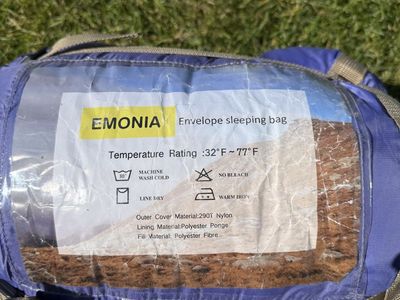 EMONIA Envelope Sleeping Bag - 32°F-77°F, Blue, Nylon Outer, Polyester Lining
