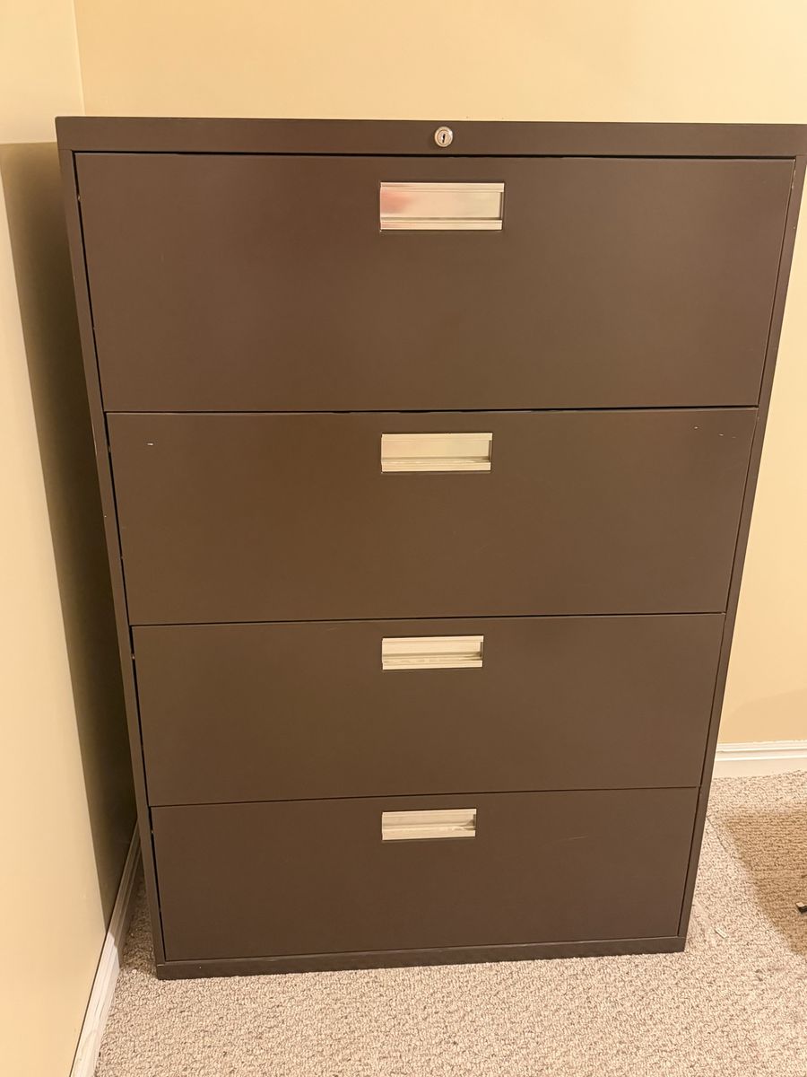 4-Drawer Metal Lateral Filing Cabinet - Brown Office Storage