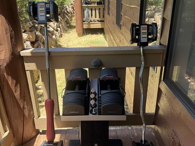 Powerblock Pro Series Dumbells, 90lbs, w/ stand and barbells