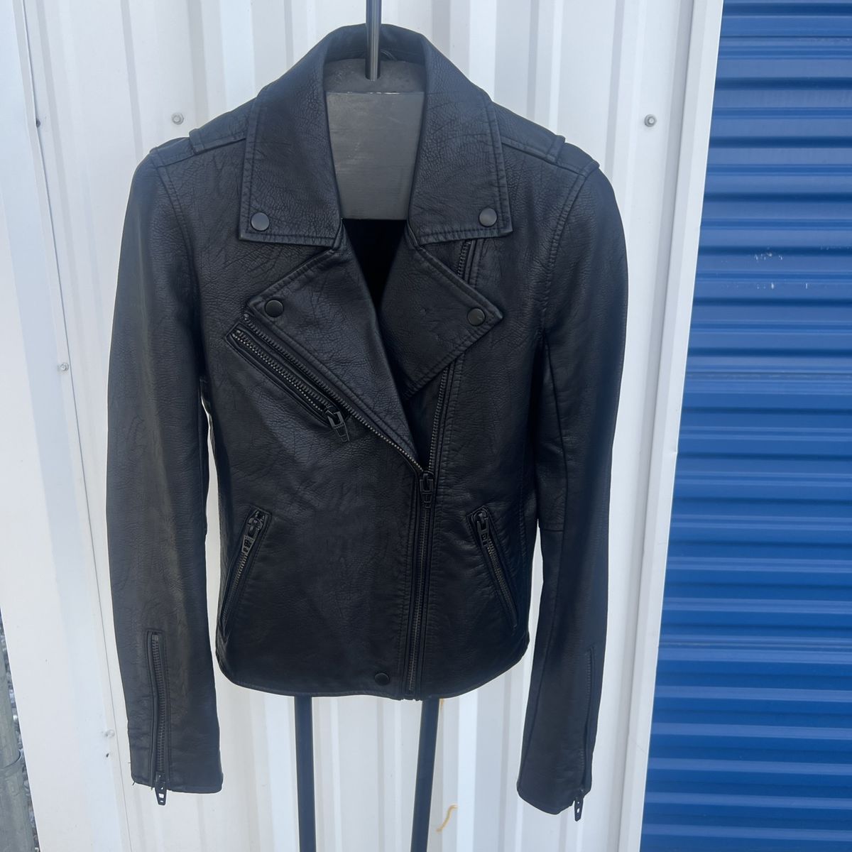 Blank NYC Black Faux Leather Asymmetrical Zip Moto Jacket, Size S
