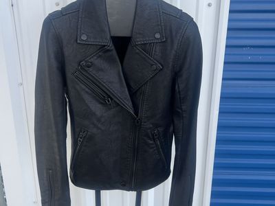 Blank NYC Black Faux Leather Asymmetrical Zip Moto Jacket, Size S