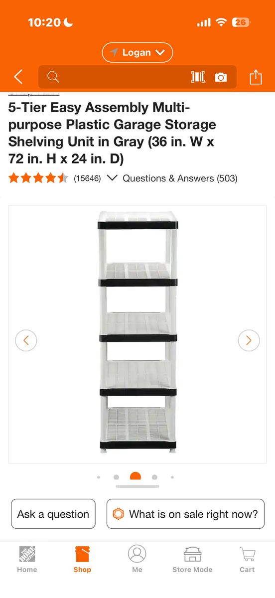 5-Tier Easy Assembly Garage Storage Shelving Unit Gray 36"W x 72"H x 24"D Plastic