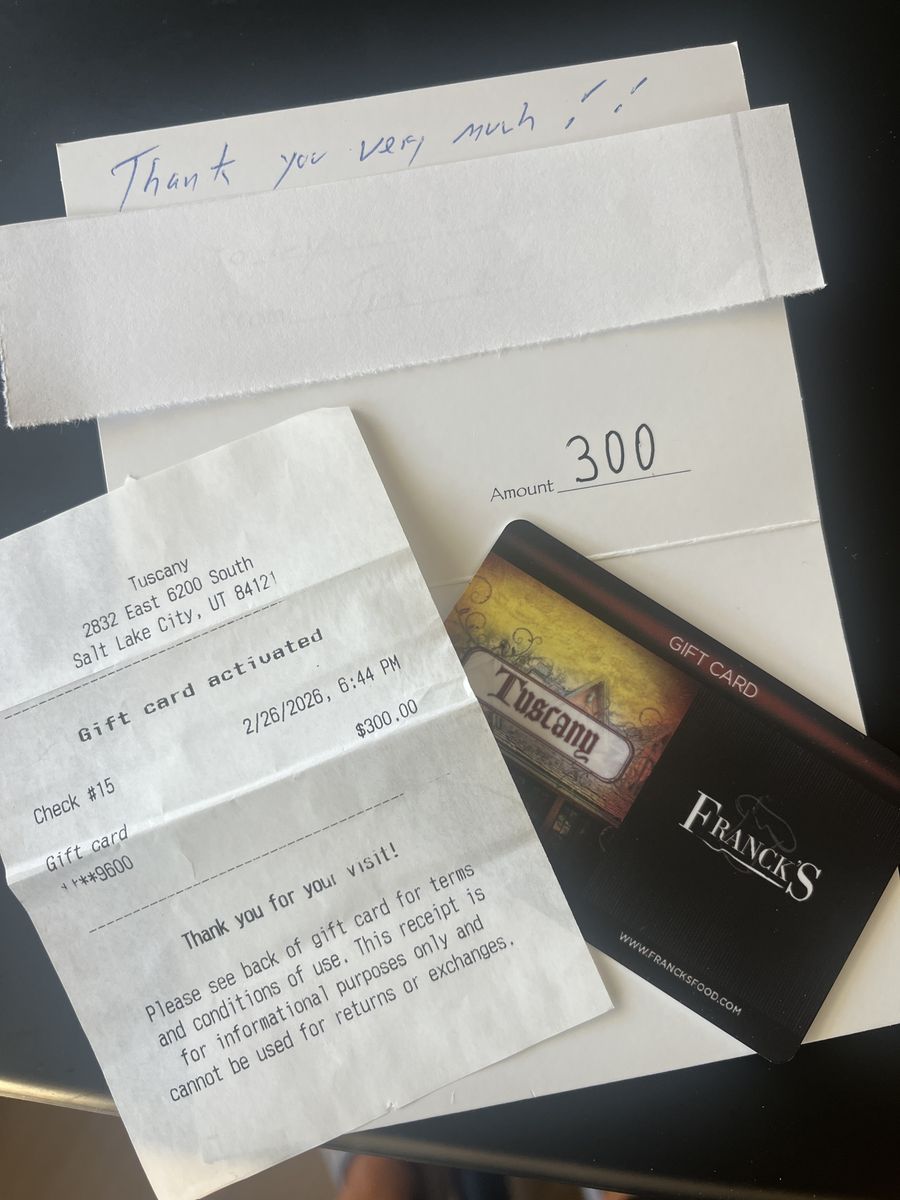 Gift Card Tuscany/Frank's Holladay $330