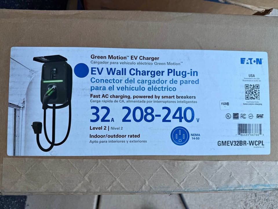 Eaton Green Motion Car EV Wall Charger Level 2 32A Hard Wire 240 volt 25 foot cable GMEV32BR-WC