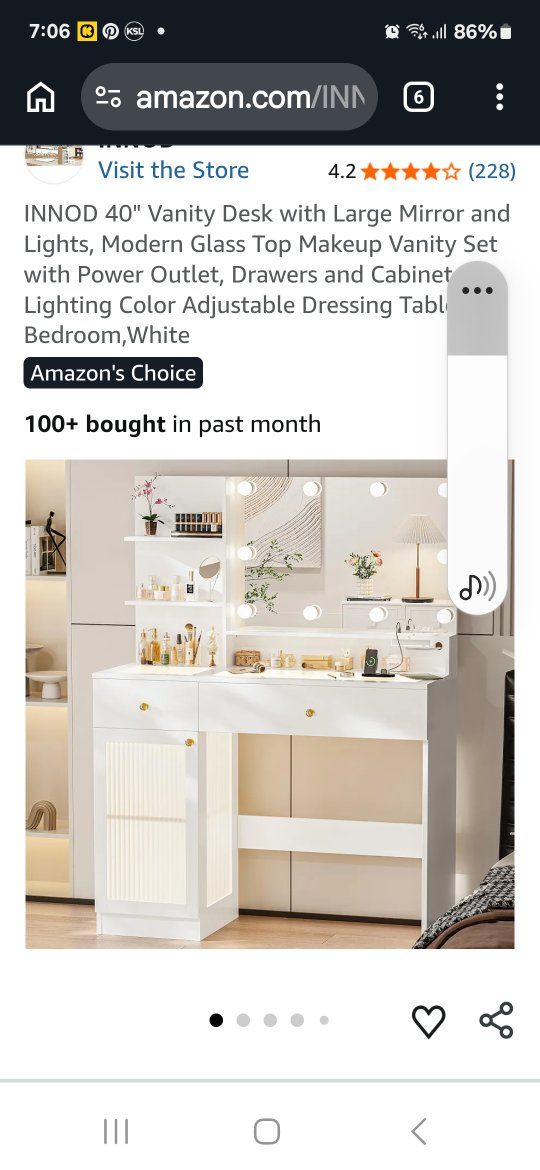 INNOD 40" Vanity Desk with Large Mirror and Lights, White Glass Top