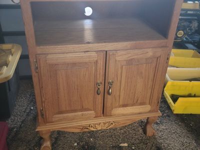 Oak Wood TV Stand Media Console Cabinet with Storage & Carved Details