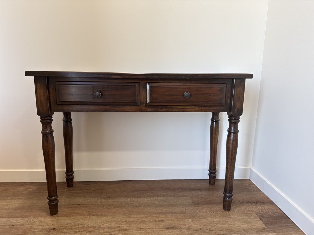 Dark Wood Console Table / Desk with 2 Drawers - Excellent Condition