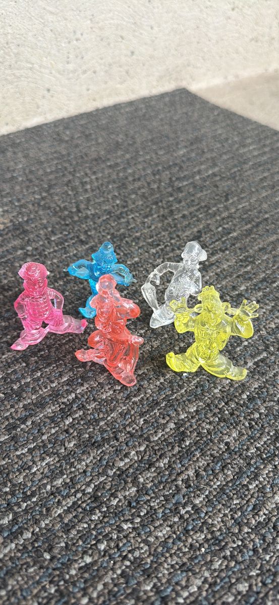 Lot of 5 Vintage Translucent Plastic Clown Mini Figures Multi-Color