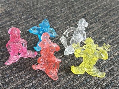 Lot of 5 Vintage Translucent Plastic Clown Mini Figures Multi-Color