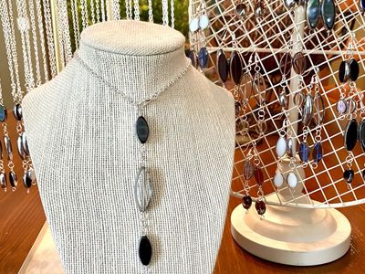 NEW- Handcrafted Oval Beaded Silver Chain Necklace & Earrings - Necklace Two Ways To Wear - Multiple Colors Available