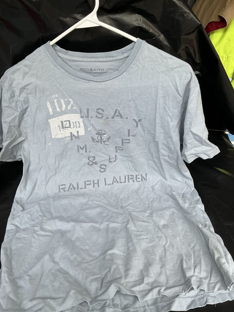 Denim & Supply Ralph Lauren Military Graphic Tee Blue Distressed Medium