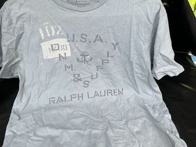 Denim & Supply Ralph Lauren Military Graphic Tee Blue Distressed Medium