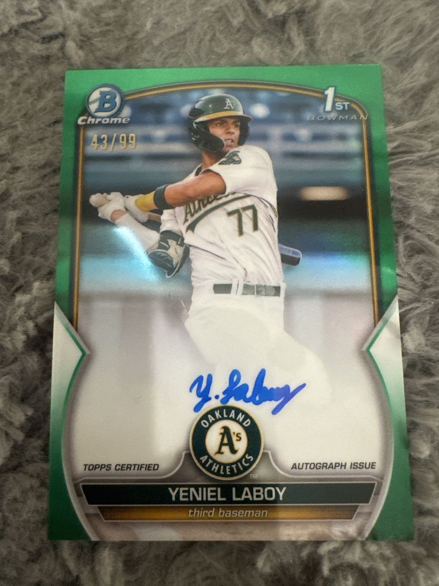2023 Bowman Chrome Yeniel Laboy Green Refractor Auto 43/99 Oakland A's 1st Bowman Card
