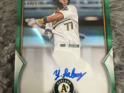 2023 Bowman Chrome Yeniel Laboy Green Refractor Auto 43/99 Oakland A's 1st Bowman Card