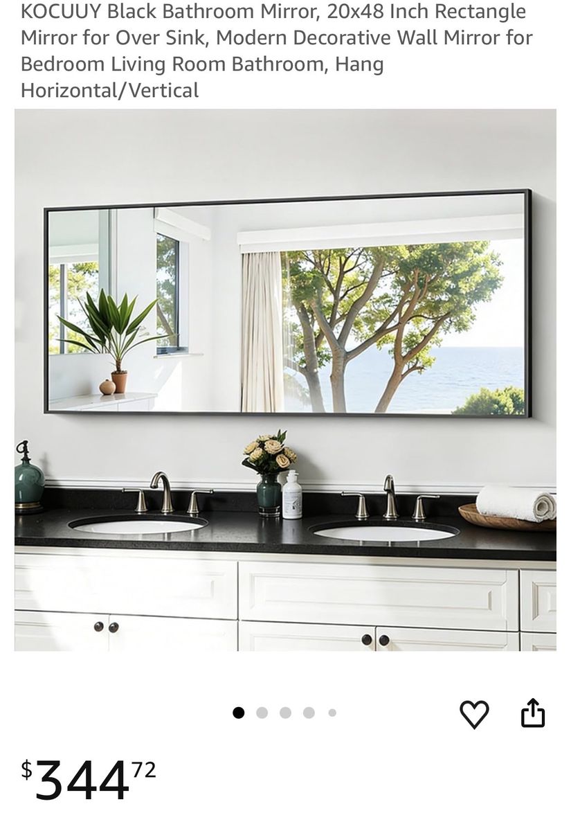KOCUUY Black Bathroom Mirror, 20x48 Inch Rectangle Mirror for Over Sink, Modern Decorative Wall Mirror for Bedroom Living Room B