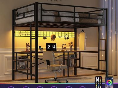 Metal Loft Bed, Twin, W/Desk