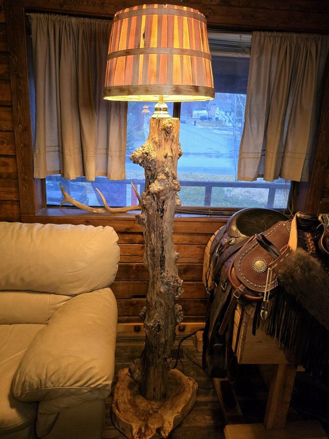 Knobby Wood Lodge/Cabin Floor Lamp Tall