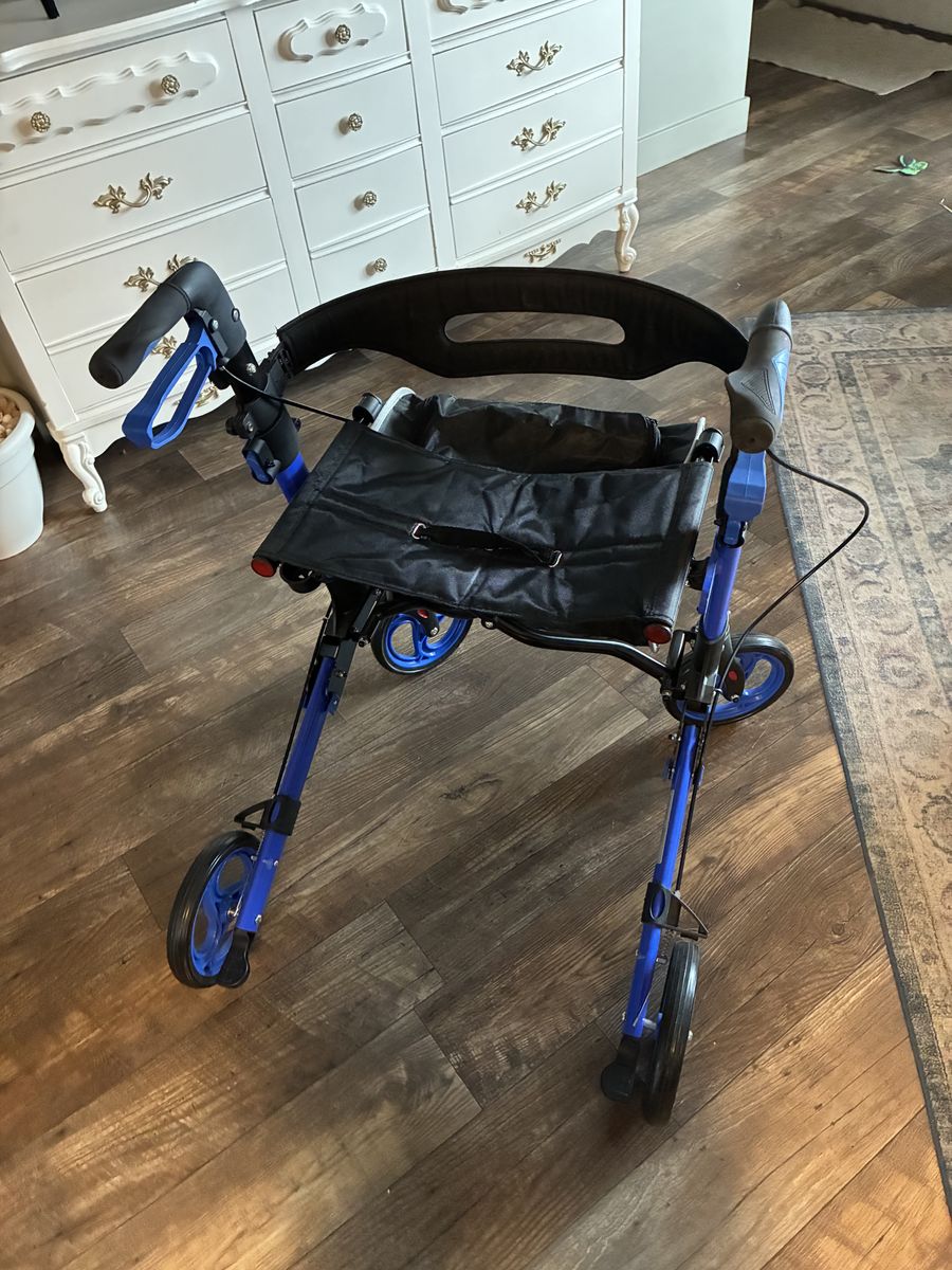 Blue Rolling Walker Rollator with Seat and Storage Bag