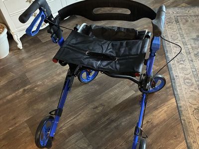 Blue Rolling Walker Rollator with Seat and Storage Bag