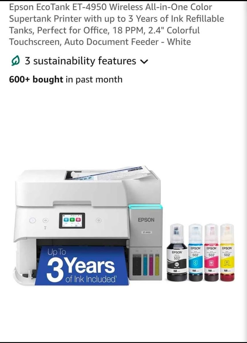 Epson EcoTank ET-4950 Wireless All-in-One Printer - Brand New  #336