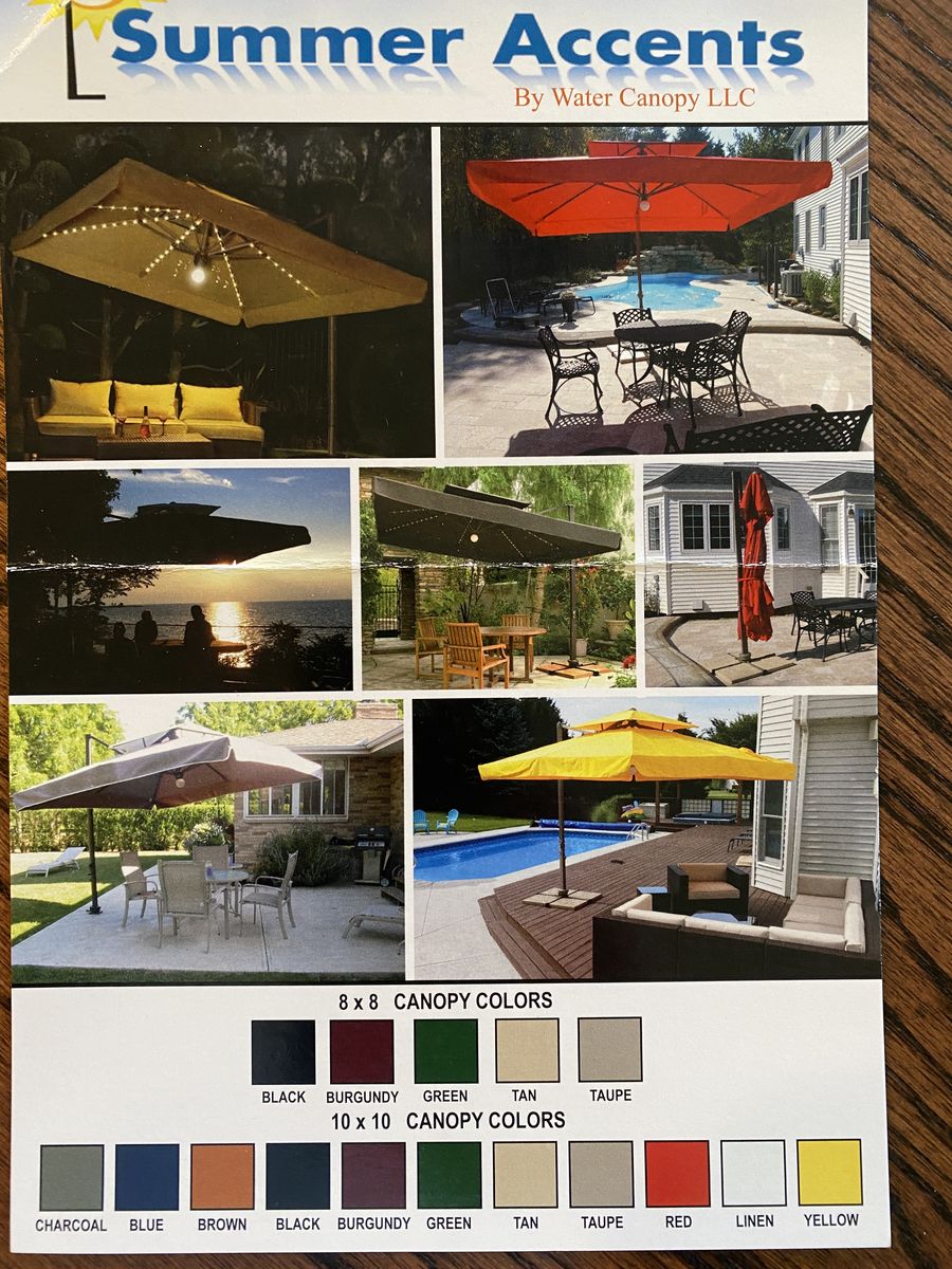 Summer Accents 10x10 Retractable Shade Umbrella Taupe with Base and Lights