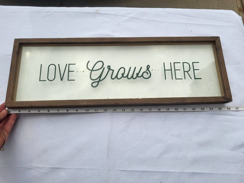 Wooden Framed Wall Sign "LOVE... Grows... HERE" - 25 Inch