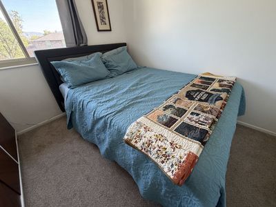 Modern Dark Gray Upholstered Bed Frame with Wooden Slats and mattress included
