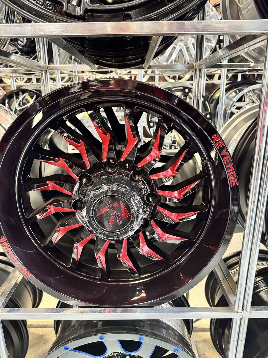 Revenge 0ff-Road Black & Red Milled 20x9. Brand new set of 4 wheels.