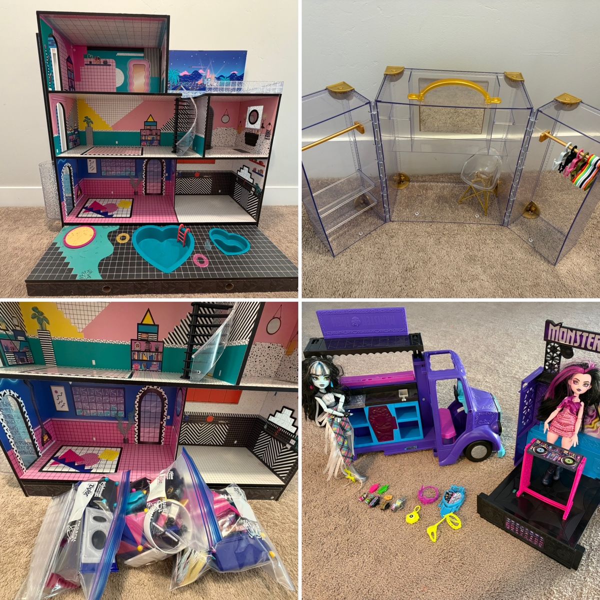 L.O.L. Surprise! OMG Dollhouse with Dolls, Furniture and Accessories PLUS 6 rainbow high dolls and truck