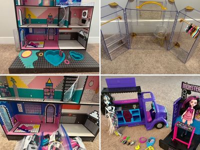 L.O.L. Surprise! OMG Dollhouse with Dolls, Furniture and Accessories PLUS 6 rainbow high dolls and truck