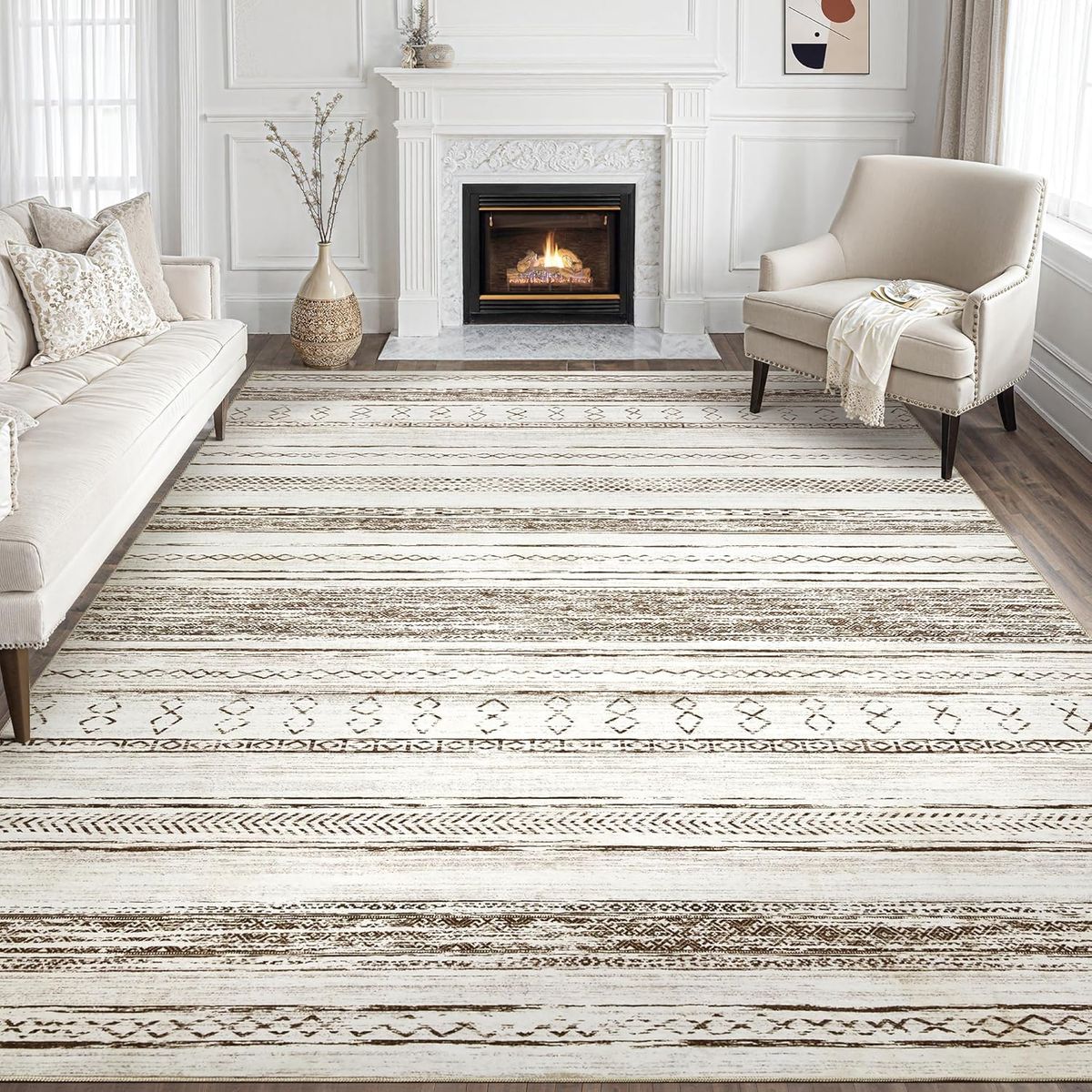 BRAND NEW 8x10 Washable Large Soft Neutral Boho Moroccan Bohemian Farmhouse Rug