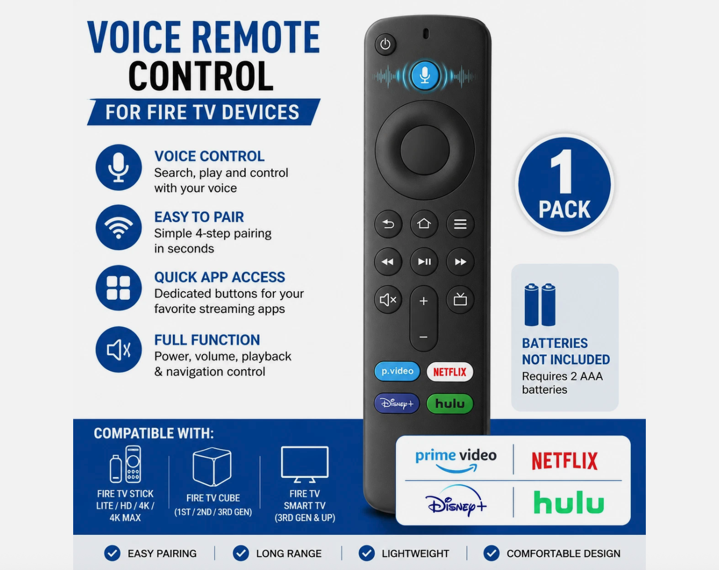 Voice Remote for Fire TV Stick 4K Max Lite Cube Alexa Replacement Control