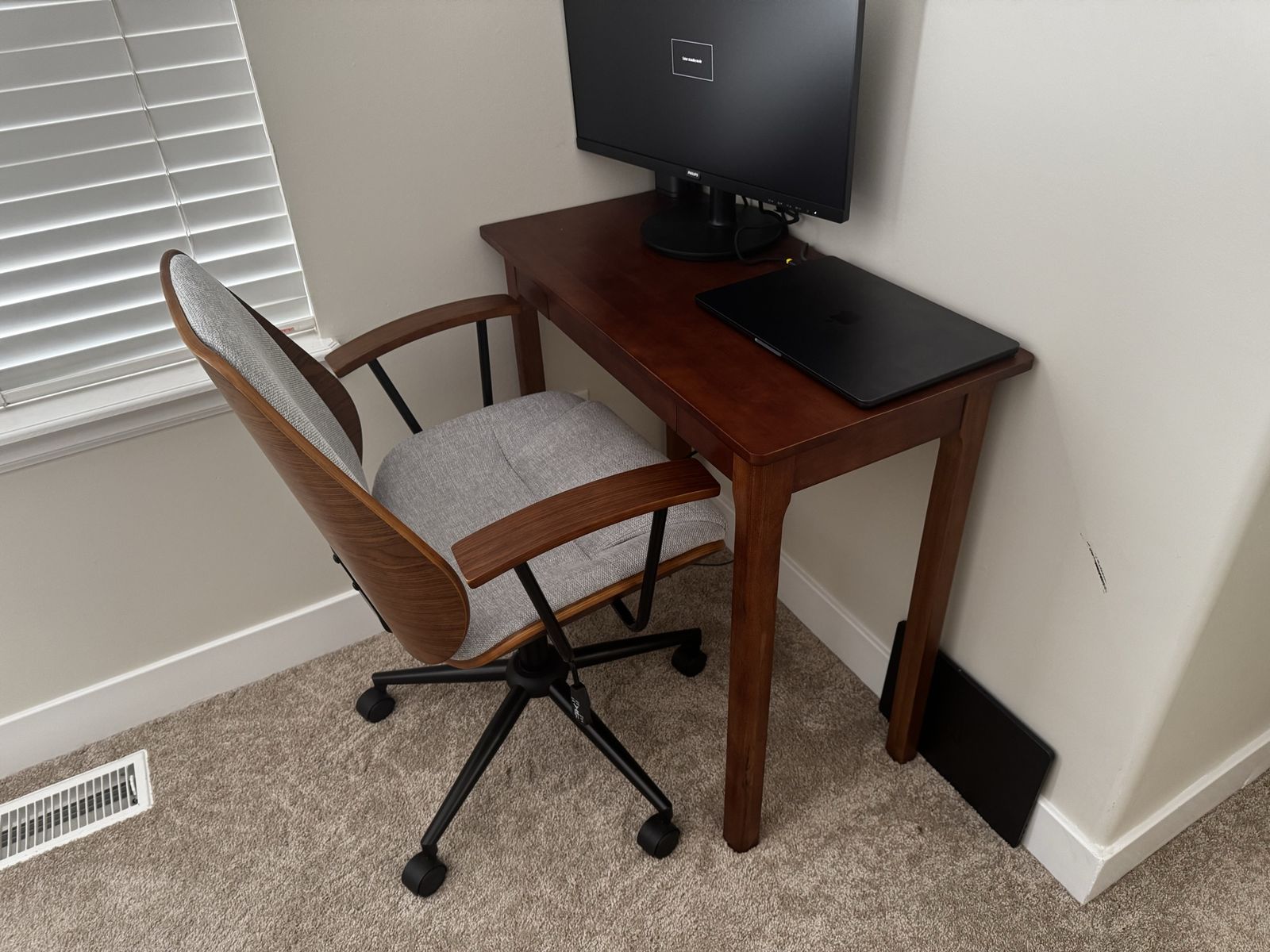 Solid wood desk with matching upholstered chair