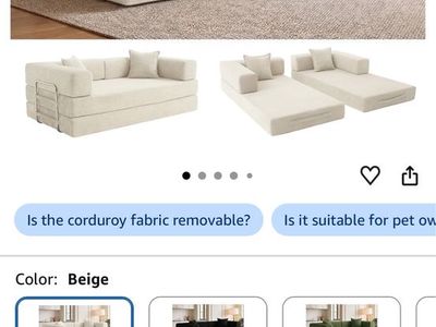Modular Convertible Floor Couch Sofa Bed - Corduroy Beige (80 Inch) brand new