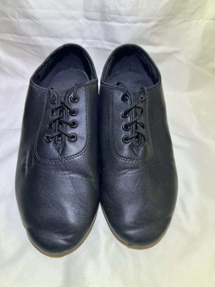 Black Lace-Up Character Dance Shoes Cuban Heel Size 8-8.5