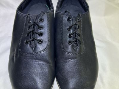 Black Lace-Up Character Dance Shoes Cuban Heel Size 8-8.5
