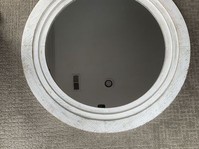 Round White Washed Wood Frame Wall Mirror - Rustic Farmhouse Style