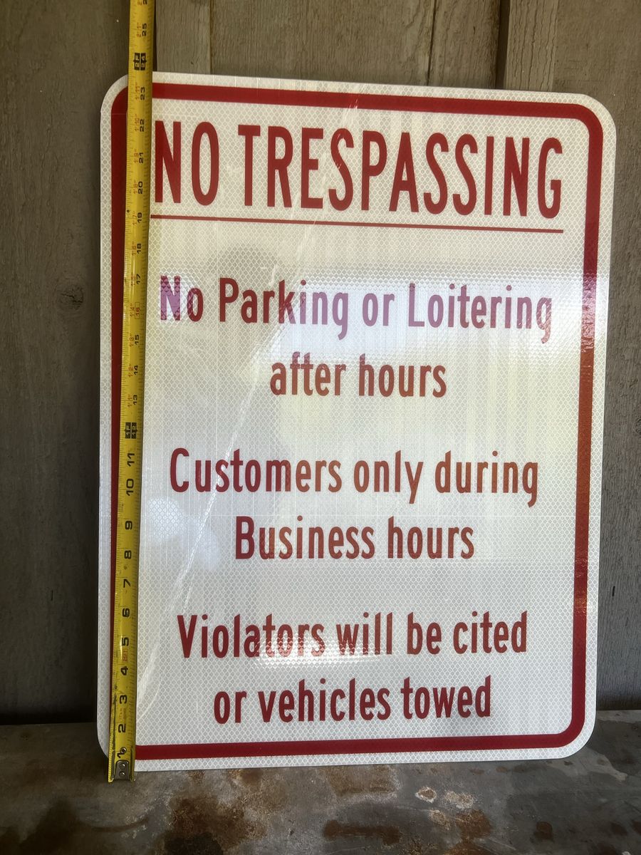 No Trespassing, No Parking or Loitering, Customers Only, Violators Cited/Towed Metal Sign - 24"x18"