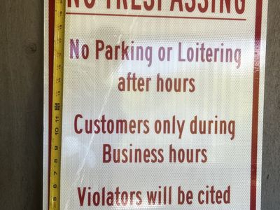 No Trespassing, No Parking or Loitering, Customers Only, Violators Cited/Towed Metal Sign - 24"x18"
