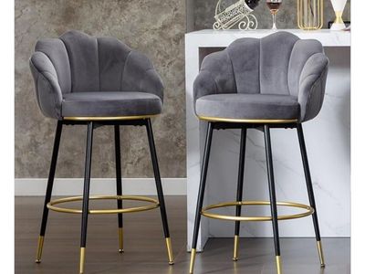 NEW- Hausfame Velvet Swivel Bar Stools (Grey)
