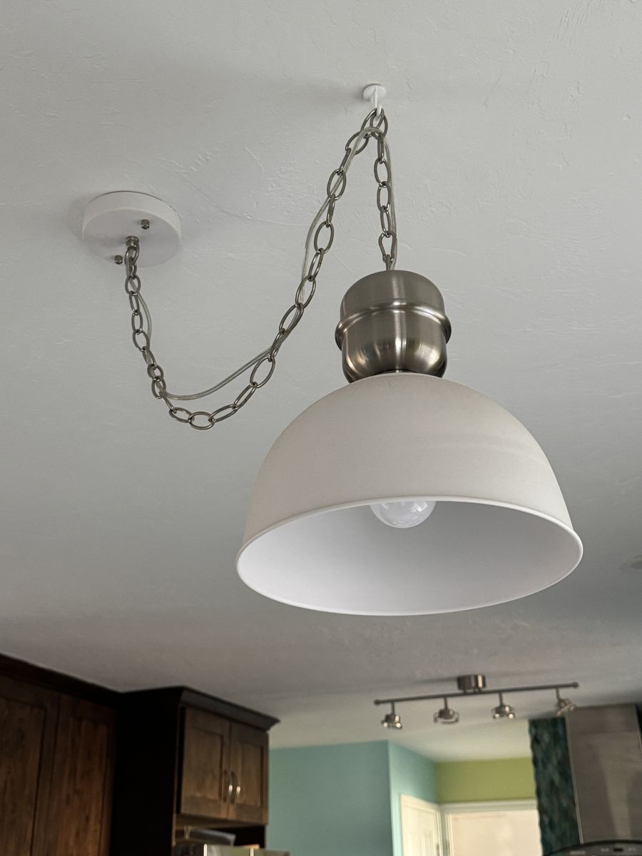 Modern White & Brushed Nickel 1-Light Pendant Lamp - Max 60W Bulb, Adjustable Chain